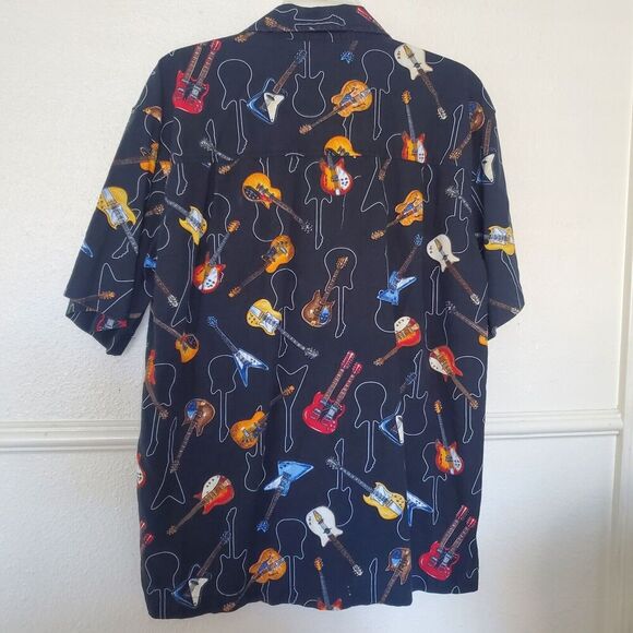 Vintage Dem Crazy Shirt Mens L Guitar All Over Print Button Up Short Sleeve Blk - Picture 13 of 16